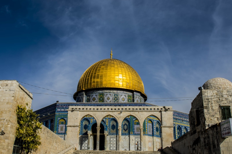 architecture, golden, mosque, no people, historical, travel, ceramic, spirituality, cloud - sky, sun shine, dome, built structure, palestina, 5K, israel