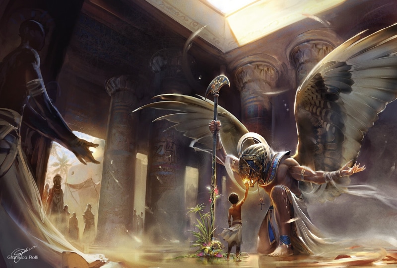 wings, boy, God, 1080P, Ankh, Mountains, Horus, Chorus, Egypt, columns, temple