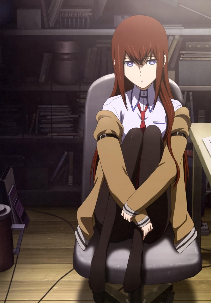 mask - disguise, seat, childhood, sitting, full length, human body part, one person, adult, character, Makise Kurisu, chair, disguise, face guard - sport