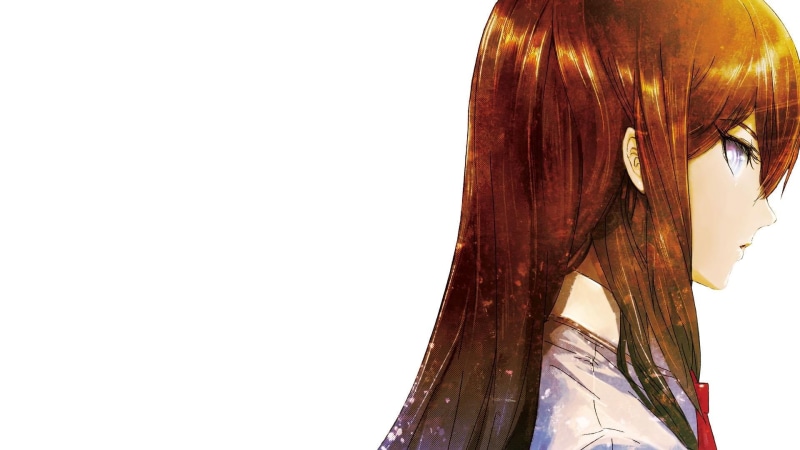 1080P, nature, hair, one person, representation, adult, clear sky, white background, sky, women, real people, human hair, side view, Makise Kurisu, close-up