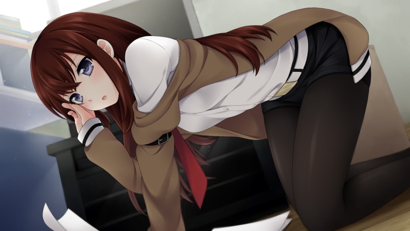 real people, human representation, art and craft, Steins;Gate, indoors, lifestyles, one person, mask, kurisu, red, young women, gate, anime, 1080P, side view
