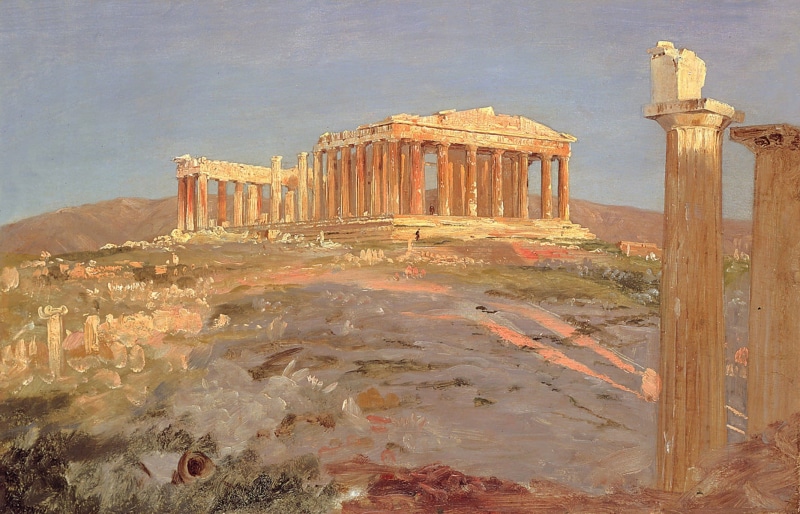 religion, oil on canvas, day, artistry, ancient, Artistic, greece, travel, the past, building exterior, landscape, countryside, no people, country, built structure