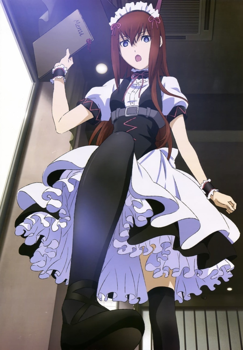 mask, young adult, architecture, black stockings, one person, archival, business, Makise Kurisu, front view, Steins;Gate, fashion, suit, disguise, well-dressed