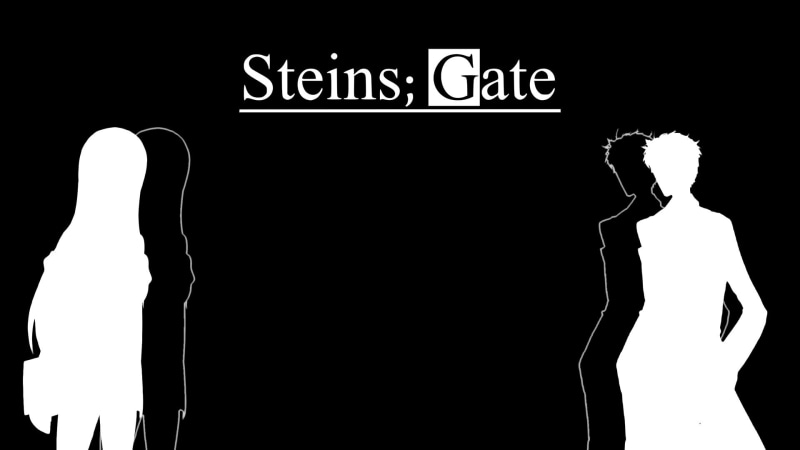 black background, anime, print, group of people, lifestyles, leisure activity, technology, silhouette, real people, Steins;Gate, sign, indoors, Makise Kurisu