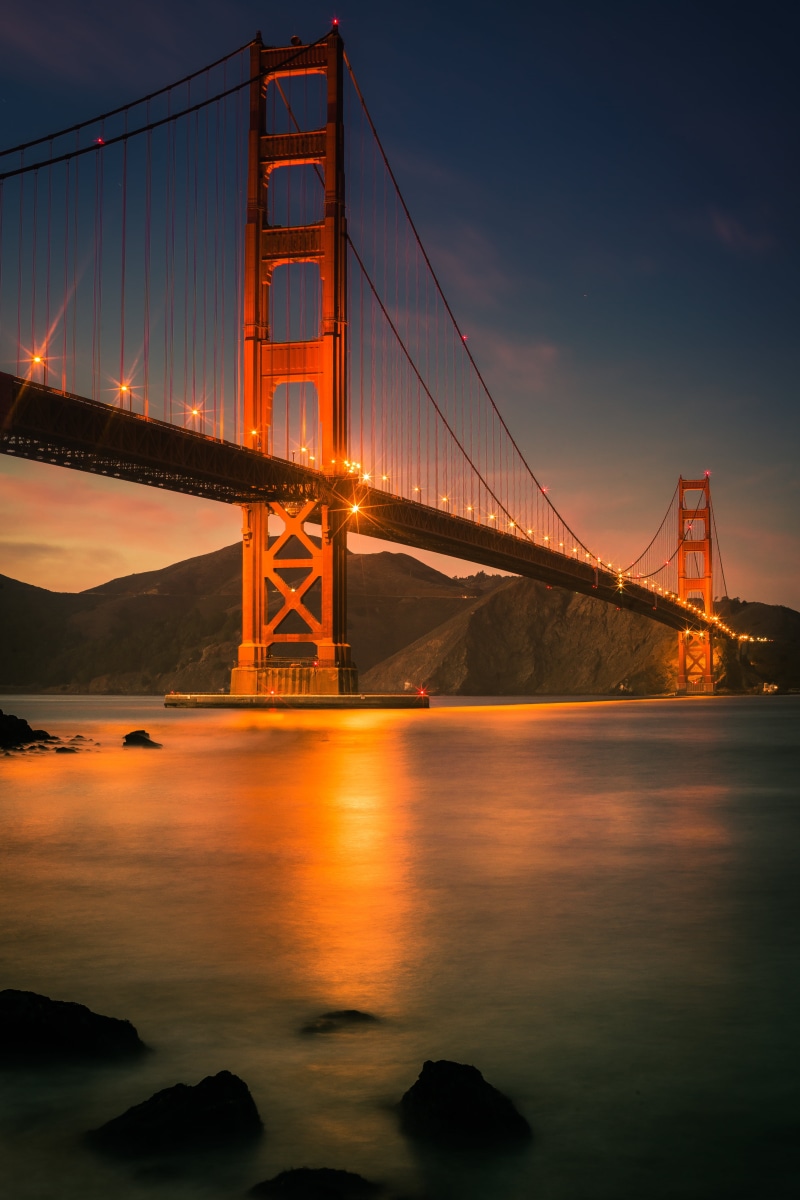 bridge - Man Made Structure, uSA, Golden Gate Bridge, suspension Bridge, San Francisco  California, United States of America, sunset, sky, famous Place