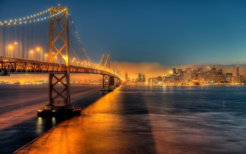 Bay, golden, City, 1080P, USA, Lights, California, gate, Francisco, Night, Bridge, San