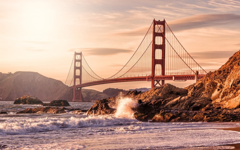 1080P, Beach, Rocks, Gate, Waves, San, Bridge, USA, california, Golden, Francisco