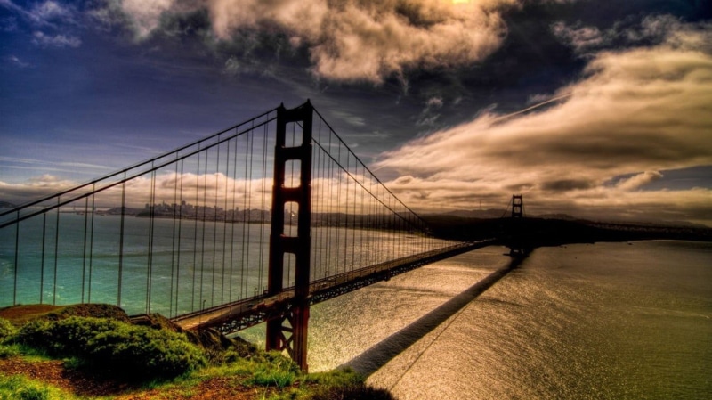 outdoors, cloud - sky, bay, golden, sea, Golden Gate Bridge, nature, francisco, travel destinations, 720P, built structure, sunset, calirfornia, no people