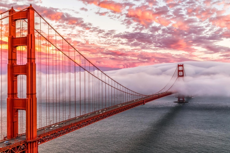 sunset, bridge - man made structure, cloud - sky, gate, California, clouds, bay, golden, engineering, sky, architecture, scenics - nature, travel destinations