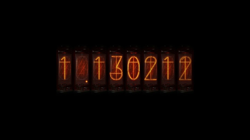 text, electronic, 1080P, anime, copy space, indoors, art, studio shot, numbers, Nixie Tubes, capital letter, black, sign, Steins;Gate, black background