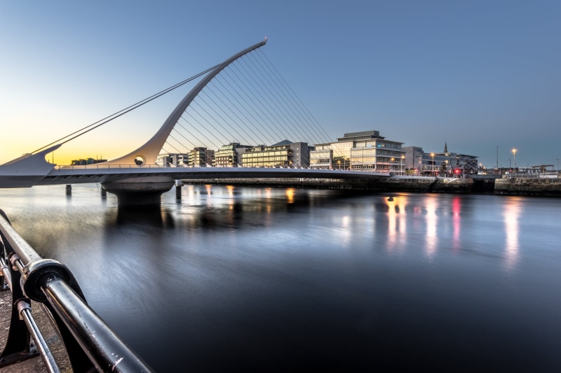 blue  bridge, cityscape, urban Skyline, famous Place, photo, europe, sony a7, buildings, ireland, city, Dublin, bridge, river, liffey, sunset, gray, photography
