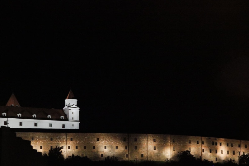 european, slovakia, illuminated, europe, building exterior, castle, wall, evening, history, modern, slovak, place of worship, top, close, night, travel destinations