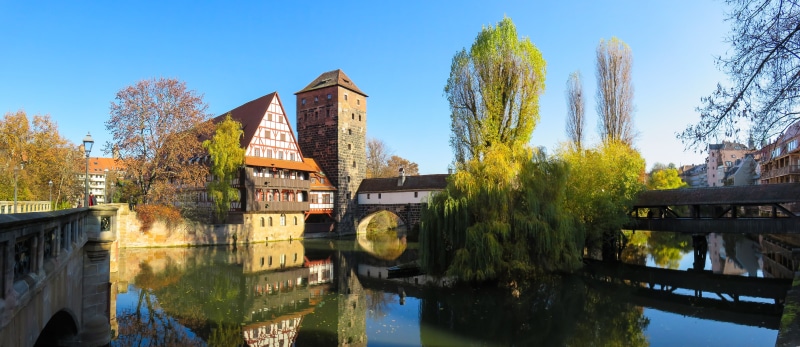 panorama, skyscraper, travel destinations, middle ages, truss, outdoors, 5K, tower, trees, houses, autumn mood, mood, building exterior, clear sky, architecture