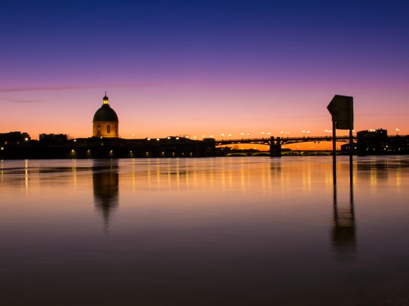 photo, blue  orange, bridge, reflection, blue sky, garonne, Quai, toulouse, water, fujifilm, famous Place, sunrise  sunset, 4K, blue, x20, body, body of water