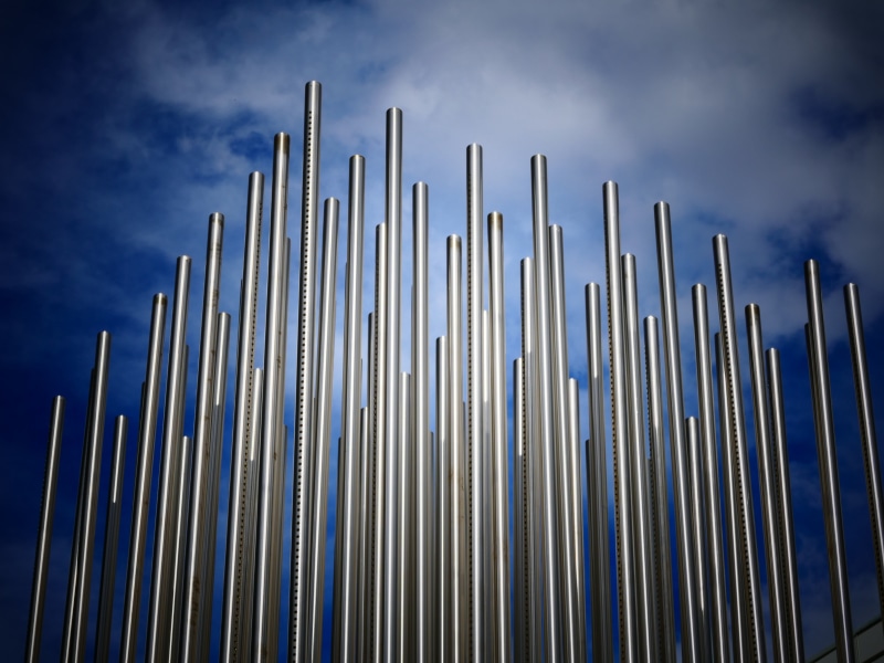 sky, outdoors, structure, tall - high, about, industry, technology, building exterior, 4K, metal, facade, steel, masts, chrome, construction industry