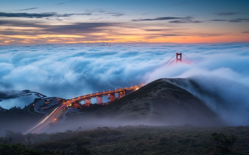 nature, motion, San Francisco, tranquil scene, water, long exposure, sky, travel destinations, no people, outdoors, power in nature, environment, USA, bridge