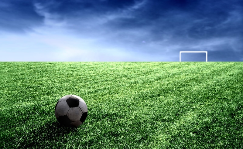 ball, sports equipment, cloud - sky, outdoors, Sports, team sport, land, no people, brightly lit, Field, sport, plant, Football, growth, nature, soccer field