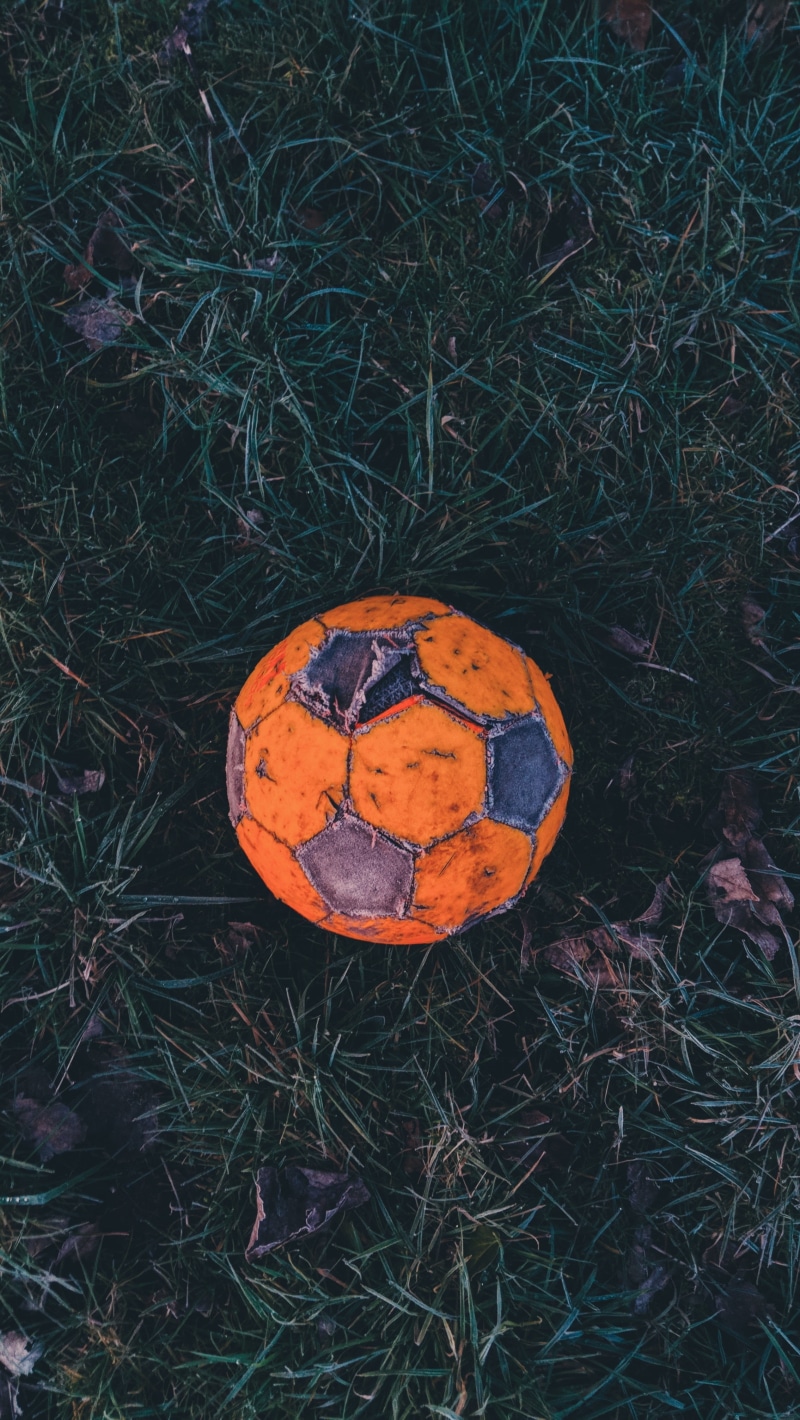old, high angle view, outdoors, damaged, football, metal, 4K, orange, field, hoarfrost, nature, tree, land, day, plant, growth, grass, gray, dry, soccer ball