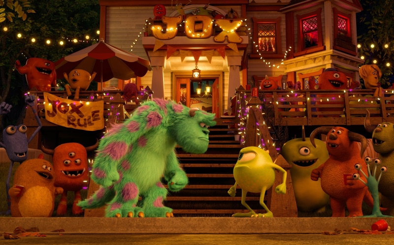 Monsters Inc., lights, students, company, Academy of monsters, cartoon, party, garland, Monsters University, 2K, Monsters, night, Inc.