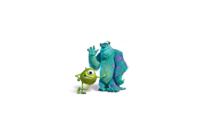monsters inc sulley and mike, still life, monsters, animal representation, Cartoons, single object, white background, monster, close-up, copy space, digital