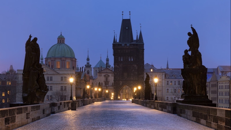 government, city, dusk, street light, Czech Republic, charles, travel, dome, nature, building exterior, sky, cityscape, 1080P, church, evening, architecture