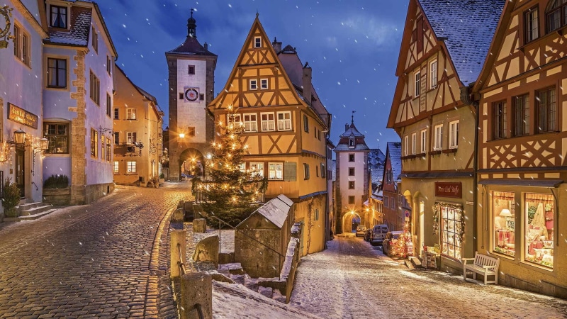 Christmas, Rothenburg-Ob-der-Tauber, Germany, Rothenburg Ob der Tauber, night, Bayern, 1080P, square Plonlein, home, lights