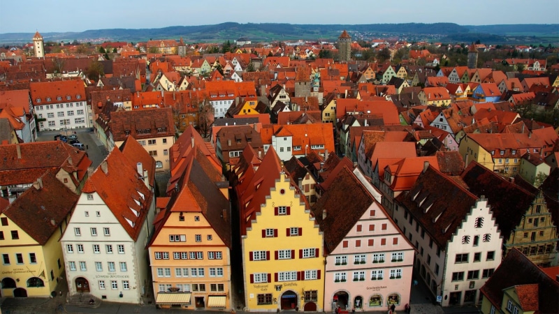 architecture, built structure, roof, unesco, bavaria, outdoors, heritage, europe, world heritage, house, roof tile, high angle view, city, crowded, building exterior