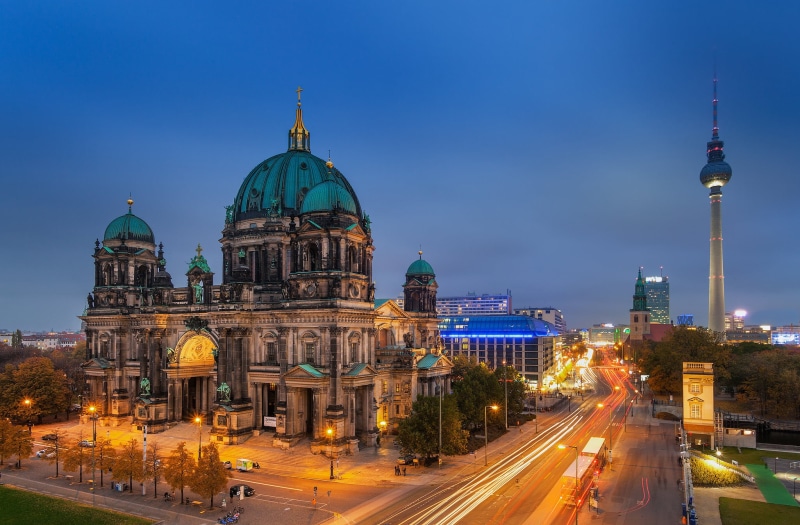 Berlin, urban Scene, urban Skyline, cathedral, place of worship, religion, built Structure, 1080P, europe, concrete, building Exterior, road, street, cityscape