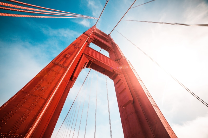 4K, outdoors, no people, golden, golden gate bridge, pillar, bridge - man made structure, nature, sf, built structure, golden gate, top, directly below
