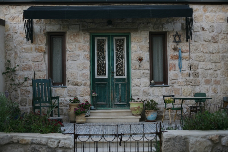 concrete, wall, plant, window, closed, brown, building, residential district, old, brick, gate, entrance, flower, no People, vases, potted plant, black