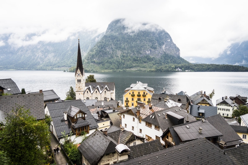 fog, historical, sea, mountains, little, 4K, houses, town, religion, no people, rainy, water, belief, spirituality, architecture And Buildings, Panorama