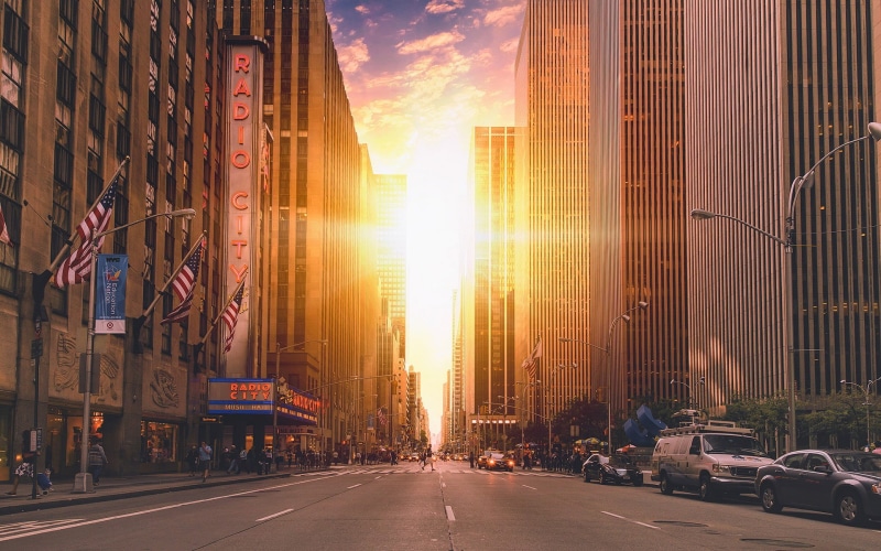 business, downtown District, manhattan - New York City, finance, building, nature, urban Scene, sunset, building Exterior, near, twins, sign, road, travel