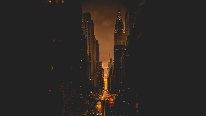 sunset, architecture, manhattan - New York City, no People, street, office Building, illuminated, office, modern, street light, backgrounds, buildings