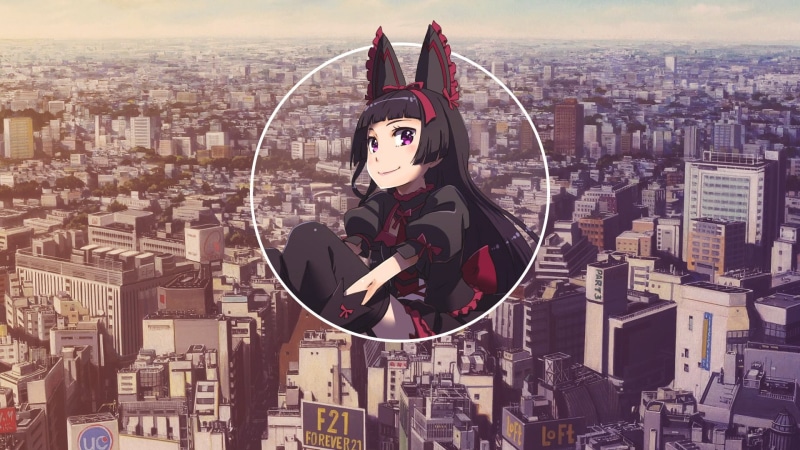 cityscape, red, landscape, sky, nature, building, outdoors, shapes, picture-in-picture, crowded, security, monster - fictional character, Gate: Jieitai Kanochi nite Kaku Tatakaeri