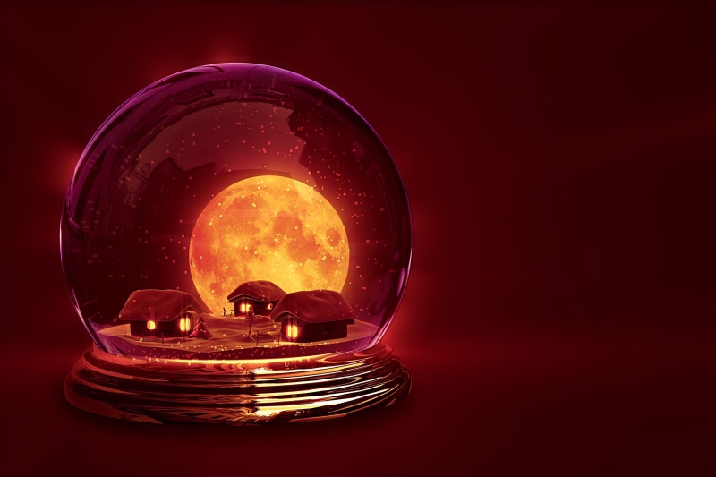 the moon, tale, chrismas, widescreen, new year, snow, HD, full, moon, 2K, house, full screen, background, water, globe, winter, houses