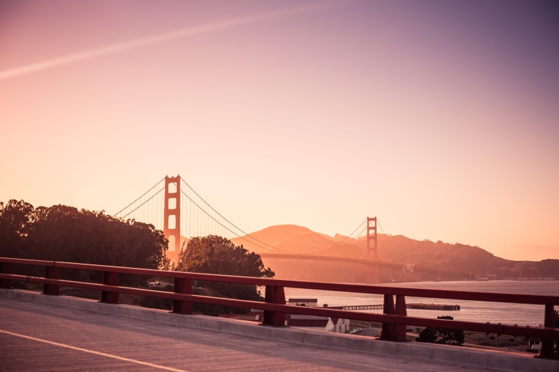 4K, sf, connection, water, Sunset, railing, suspension Bridge, top, dusk, bay, room for text, urban Scene, steel, urban Skyline, travel destinations, san Francisco County