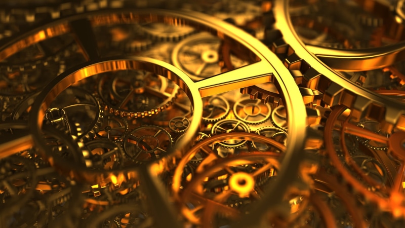 business, machine, clockworks, equipment, no people, machinery, backgrounds, old, 1080P, gears, gold, close-up, gold Colored, gear, time, large group of objects