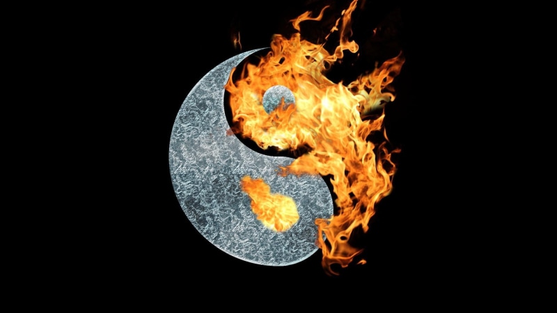 3d and abstract, oriental, artistic, yang, 1080P, ying yang, ying, fire