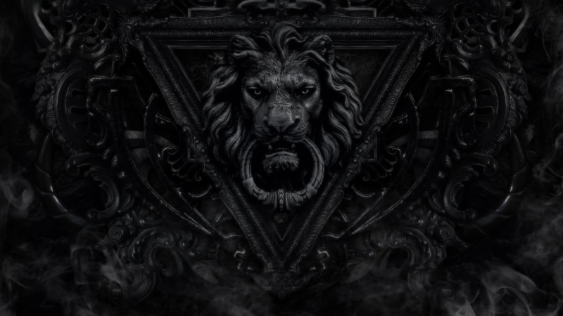 lion, gate, black and white, decoration, door, 1080P, knocker, black, door knocker