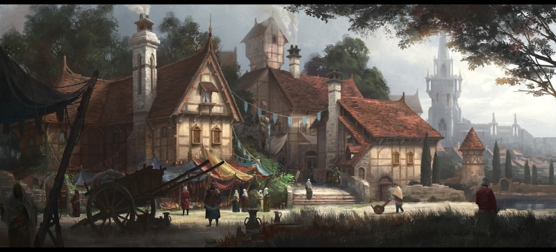 nature, religion, house, group of people, cartoon, men, built structure, people, belief, transfer print, tree, architecture, villages, auto post production filter
