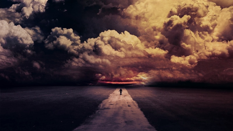full length, black Color, one person, sunset, cloudscape, power in nature, heaven, storm, nature, clouds, tranquility, no People, digital art, sullen, night