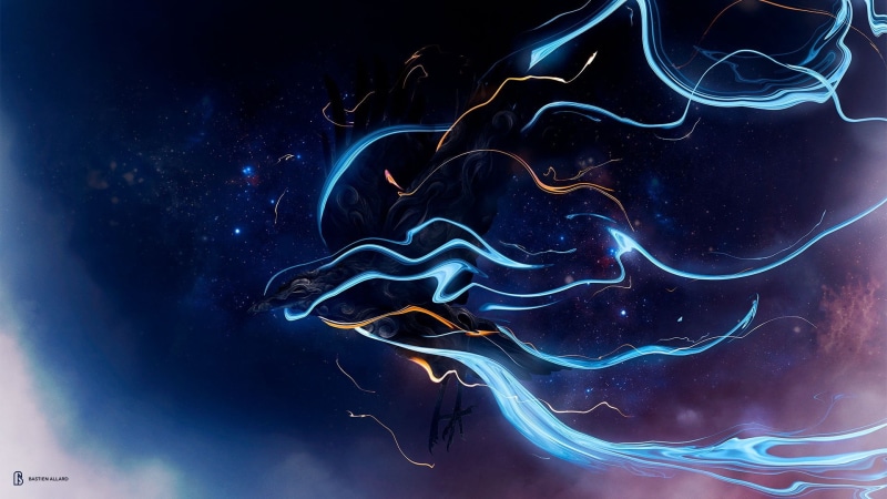 pink, colorful, mystery, sea, power in nature, cloud - sky, motion, glowing, stars, black background, 1080P, sky, digital, blue, fantasy art, galaxy, brown