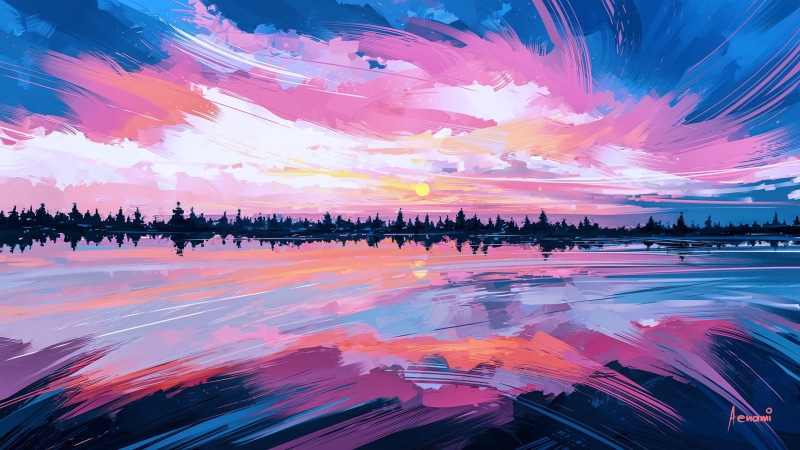Alena Aenam The, the sky, mirror, aenami, sky, sunset, clouds, art, 1080P, Alyona Velichko, water, sunrise, reflection, anime, the sun