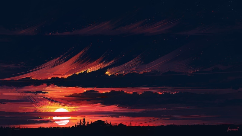 Aenami, sky, nature, environment, mountain, no people, star - space, space and astronomy, artwork, body, photography, cloud - sky, purple, silhouette, idyllic