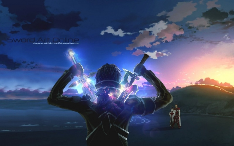dark hair, digital composite, sunset, mountain, illuminated, lens flare, technology, sun, Kirigaya Kazuto, Sword Art Online, communication, sea, digital