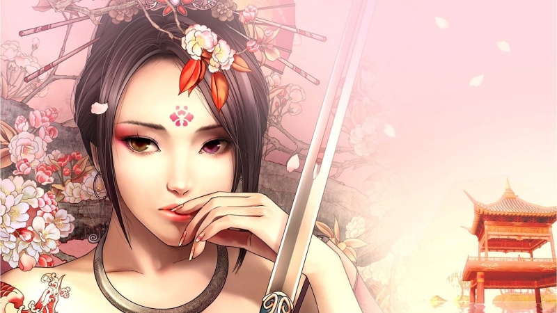 Katana, Girl, 1080P, Fantasy, Flowers, Sword, Asian