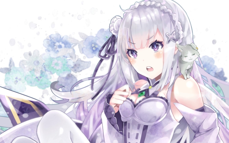 close-up, Re:Zero Kara Hajimeru Isekai Seikatsu, leisure activity, looking at camera, childhood, portrait, anime, puck, front view, lifestyles, Emilia (Re: Zero)