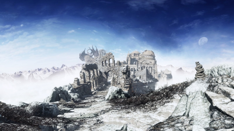 white, Dark Souls, architecture, sky, illustration, landscape, travel destinations, mountain, rock, Dark Souls III, winter, gray, video games, rock - object