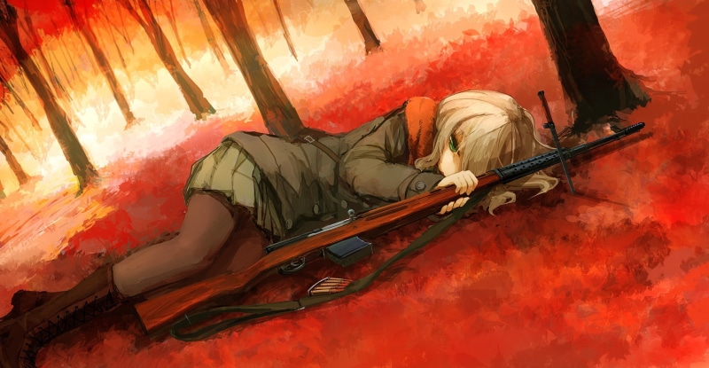 music, armed Forces, real people, people, arts culture and entertainment, red, leisure activity, war, girl, weapon, 1080P, casual clothing, SVT-40, hair
