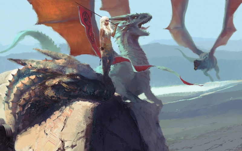 Game of Thrones, artwork, real people, vertebrate, game, outdoors, low section, thrones, men, body part, dragon, 720P, fantasy art, water, human body part